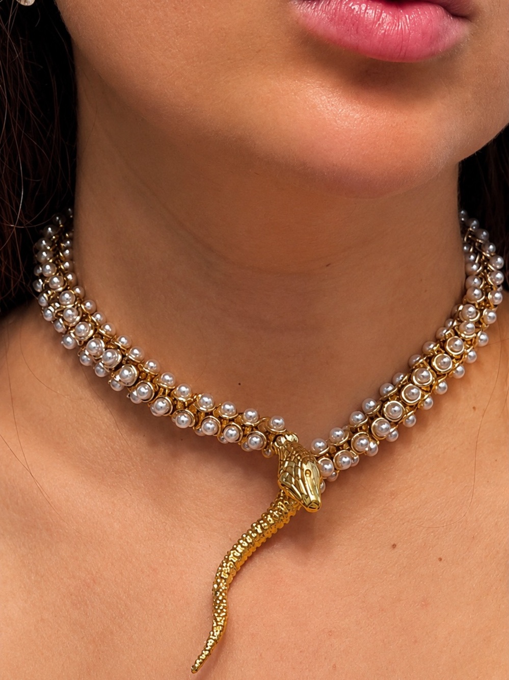 Luxury Gold and Pearl snake Necklace - Designer Style